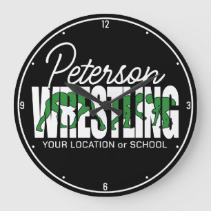 Wrestling Team ADD TEXT School Athlete Wrestler Large Clock