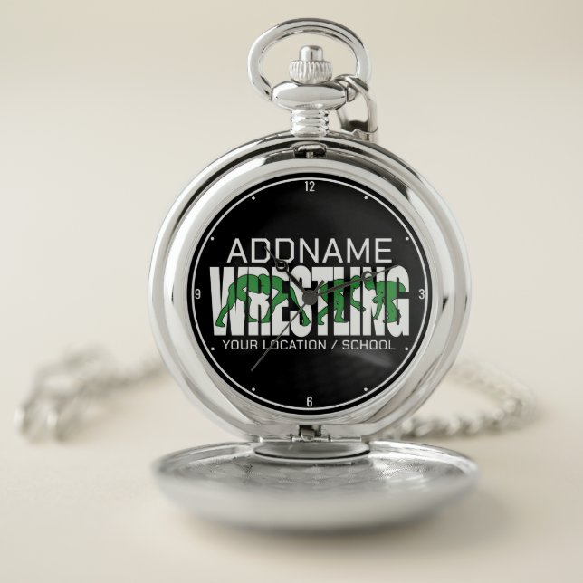 Wrestling Team ADD TEXT School Athlete Wrestler Pocket Watch (Inside)
