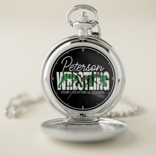 Wrestling Team ADD TEXT School Athlete Wrestler Pocket Watch