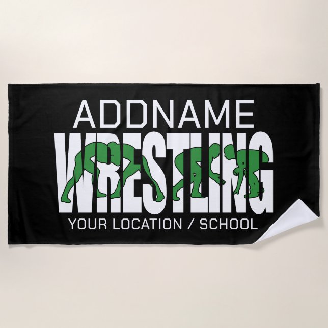 Wrestling Team ADD TEXT School Varsity Wrestler Beach Towel (Front)