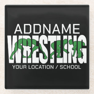 Wrestling Team ADD TEXT School Varsity Wrestler Glass Coaster
