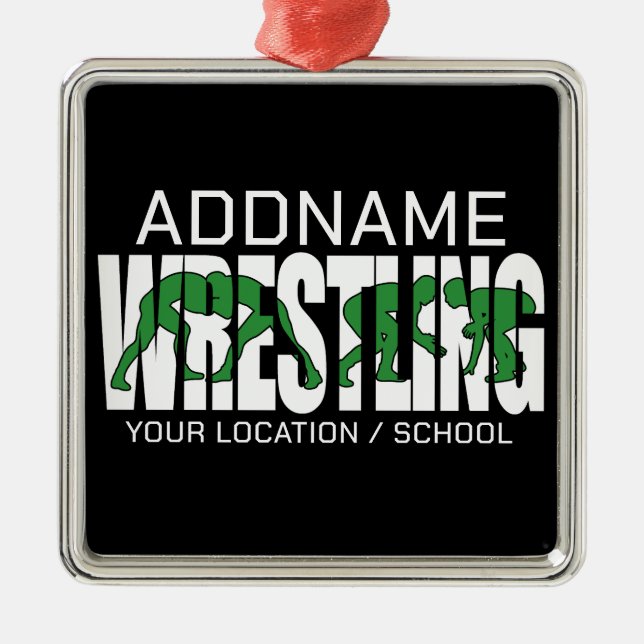 Wrestling Team ADD TEXT School Varsity Wrestler Metal Ornament (Front)