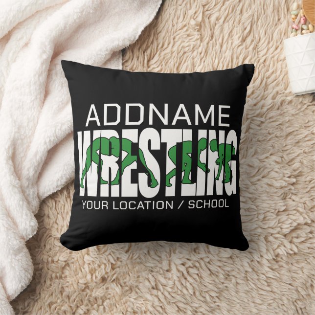 Wrestling Team ADD TEXT School Varsity Wrestler Throw Pillow (Blanket)