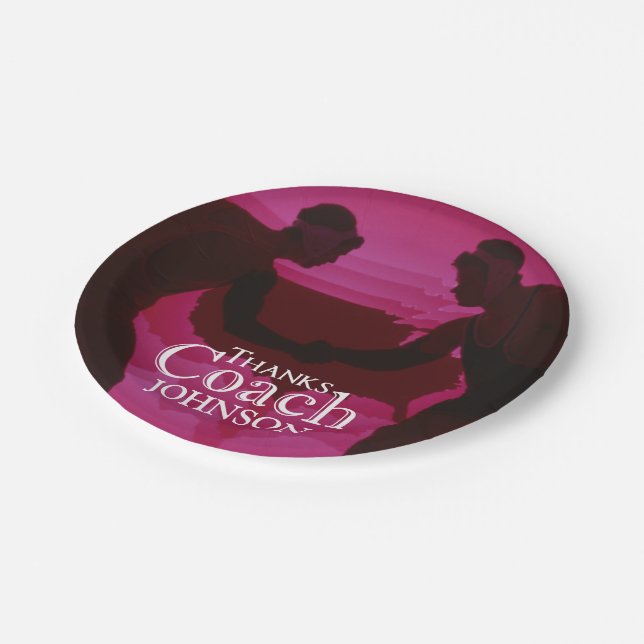 Wrestling Thanks Coach Silhouette Red Paper Plates (Angled)