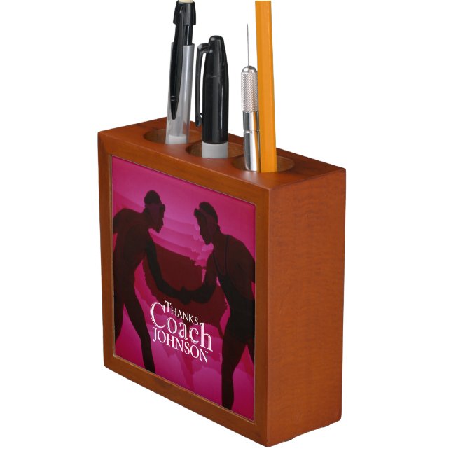 Wrestling Thanks Coach Silhouette Red Pencil Holder (In Situ)