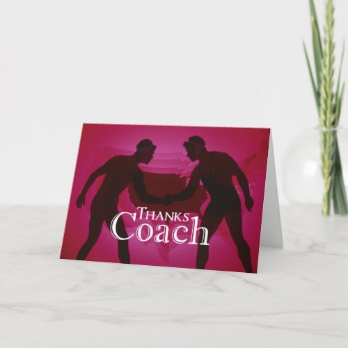 Wrestling Thanks Coach Silhouette Red Thank You Card
