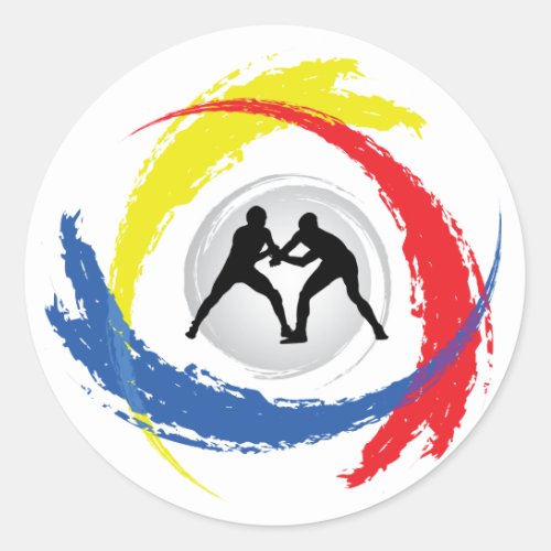 Wrestling Tricolor Emblem Classic Round Sticker