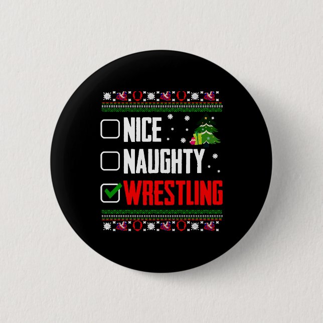 Wrestling Ugly Christmas Button (Front)
