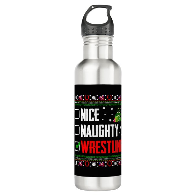 Wrestling Ugly Christmas Stainless Steel Water Bottle (Front)