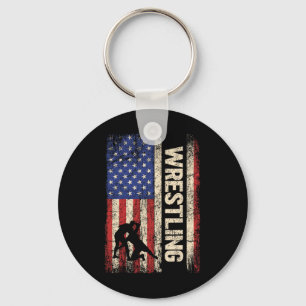 Wrestling Usa American Flag Shirt Wrestle 4th Of J Keychain