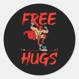 Wrestling Wrestlers Hug Funny Humor Meme Men Women Classic Round Sticker