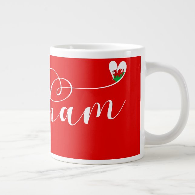 Wrexham Script Font, Welsh Flag In Heart Giant Coffee Mug (Right)