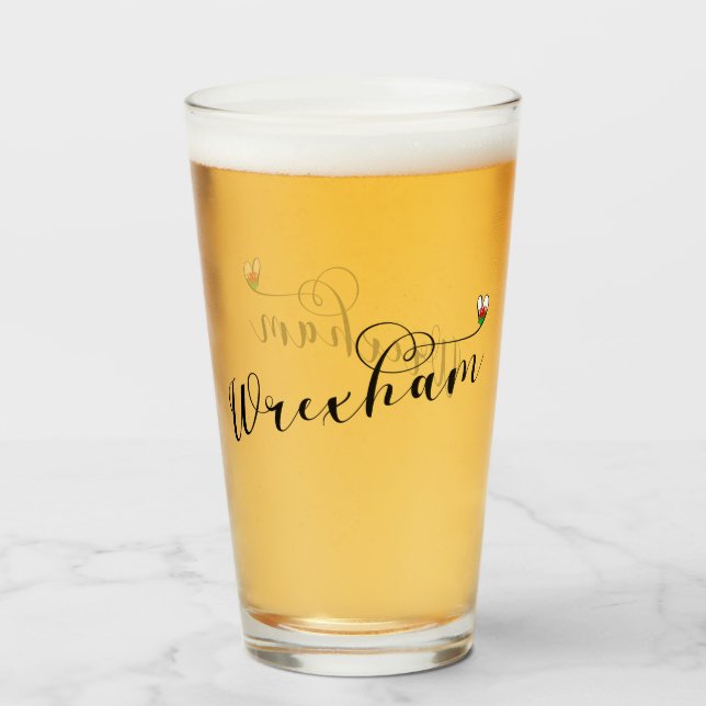 Wrexham Script Font, Welsh Flag In Heart Glass (Front Filled)