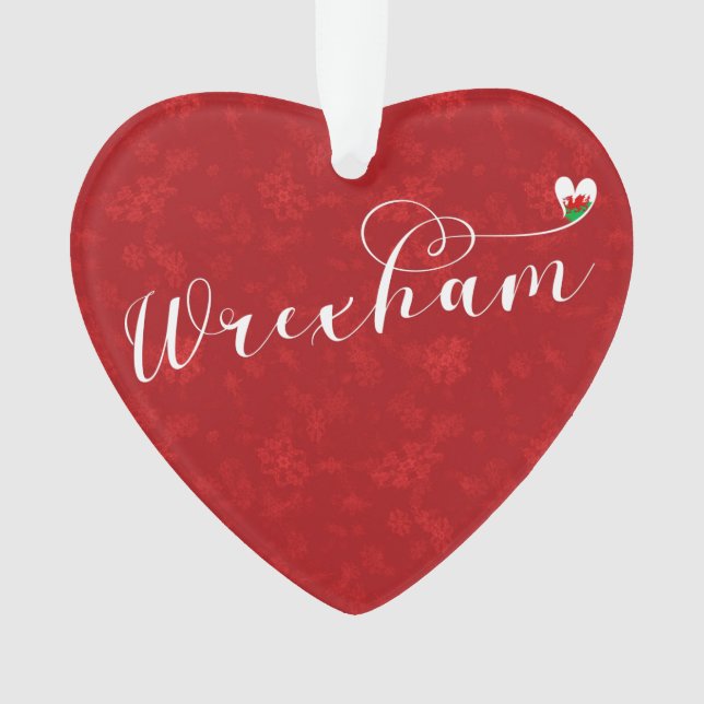 Wrexham Script Font, Welsh Flag In Heart Ornament (Front)