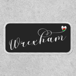 Wrexham Script Font, Welsh Flag In Heart Patch