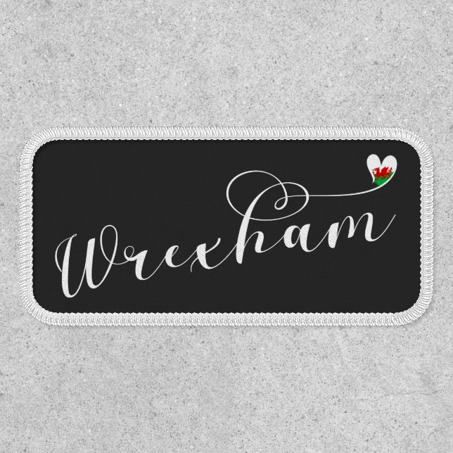 Wrexham Script Font, Welsh Flag In Heart Patch (Front)