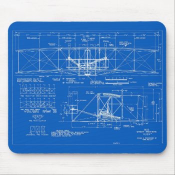 Wright Bros. "flyer" Blueprint 1903 Mouse Pad by YesteryearToday at Zazzle