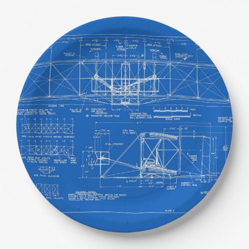 Wright Bros Flyer Blueprint 1903 Paper Plates