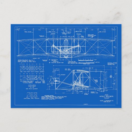 Wright Bros Flyer Blueprint 1903 Postcard