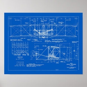 Wright Bros. "Flyer" Blueprint 1903 Poster