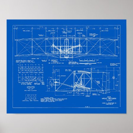 Wright Bros. "flyer" Blueprint 1903 Poster