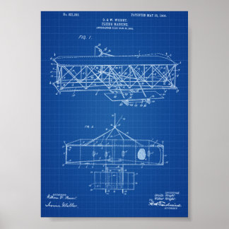 Wright Brothers Airplane Patent - Blueprint Poster