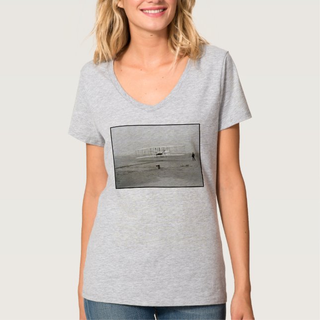 Wright Brothers Flyer First Plane Flight Aviation T-Shirt (Front)