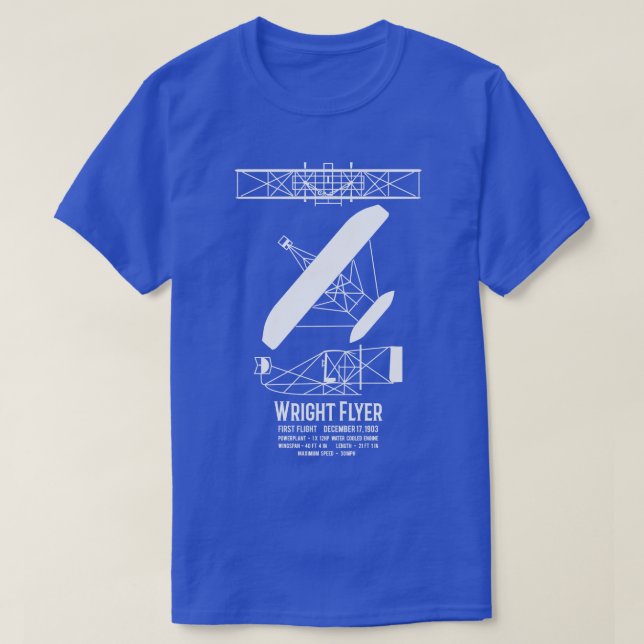 Wright Brothers Flyer First Plane Infographic Diag T-Shirt (Design Front)
