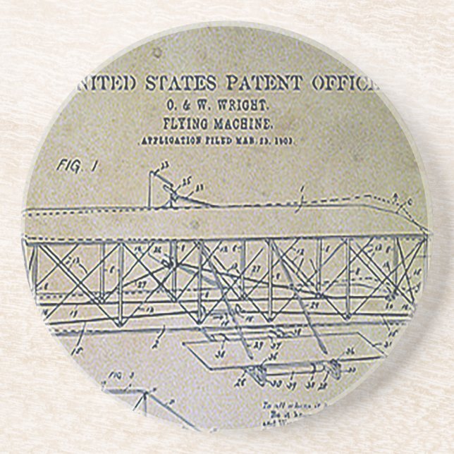 Wright Brothers Patent Design Drink Coaster (Front)