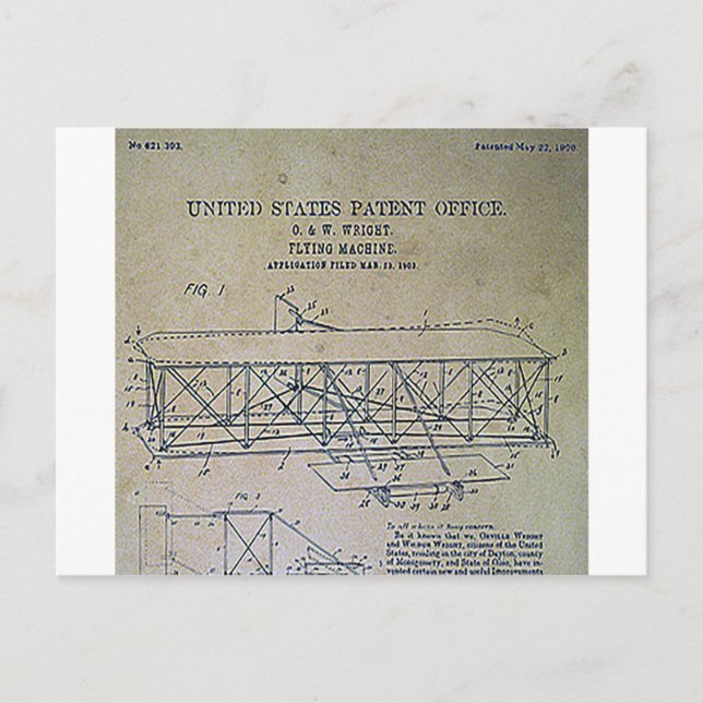 Wright Brothers Patent Design Postcard (Front)