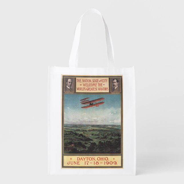 Wright Brothers Plane Reusable Grocery Bag (Front)