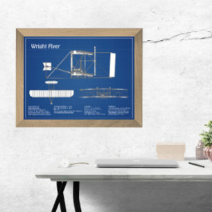 Wright Flyer- Airplane Blueprint Drawing Plans ABD Photo Print