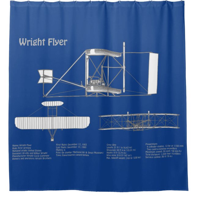 Wright Flyer- Airplane Blueprint Drawing Plans ABD Shower Curtain (Front)
