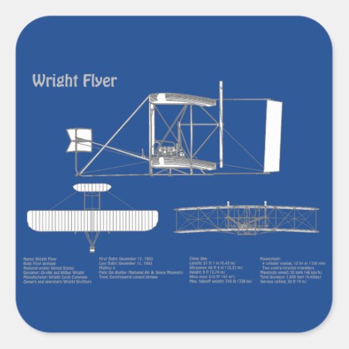 Wright Flyer_ Airplane Blueprint Drawing Plans ABD Square Sticker