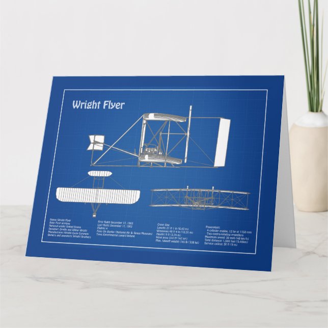Wright Flyer- Airplane Blueprint Drawing Plans ABD Thank You Card (Front)