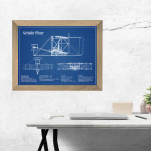 Wright Flyer- Airplane Blueprint Drawing Plans AD Photo Print