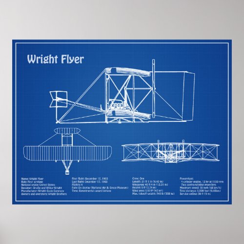 Wright Flyer_ Airplane Blueprint Drawing Plans AD Poster