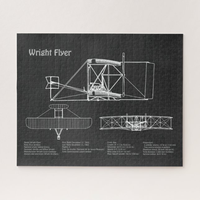 Wright Flyer- Airplane Blueprint Drawing Plans PD Jigsaw Puzzle (Horizontal)