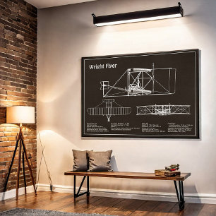 Wright Flyer- Airplane Blueprint Drawing Plans PD Poster