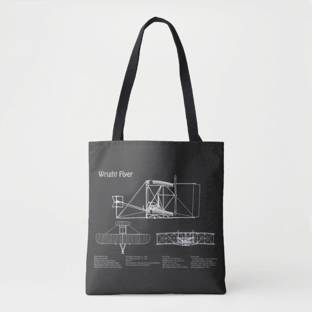 Wright Flyer- Airplane Blueprint Drawing Plans PD Tote Bag (Front)