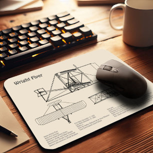 Wright Flyer- Airplane Blueprint Drawing Plans SD Mouse Pad