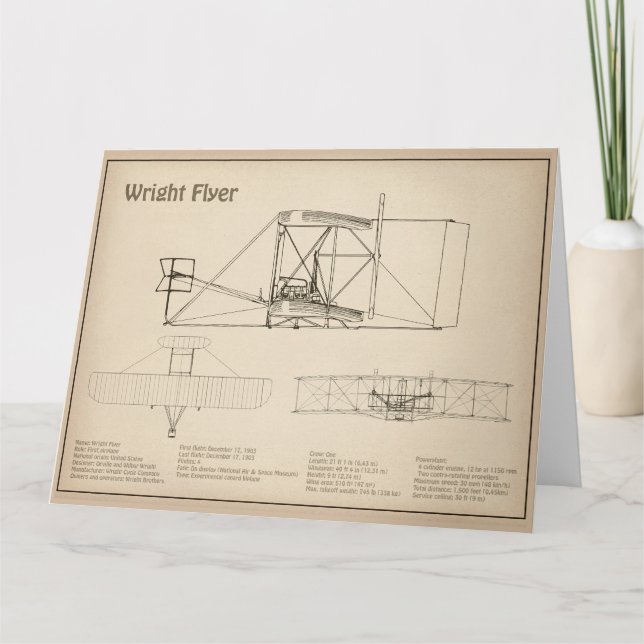 Wright Flyer- Airplane Blueprint Drawing Plans SD Thank You Card (Front)