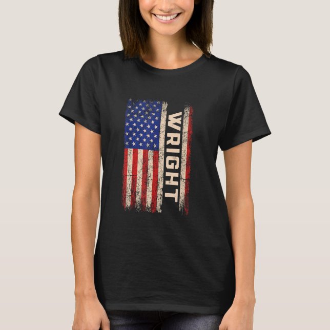 Wright Last Name Shirt Wright Name American Flag (Front)