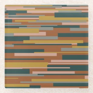 Wright Midcentury Modern Geometric Pattern Rust Glass Coaster