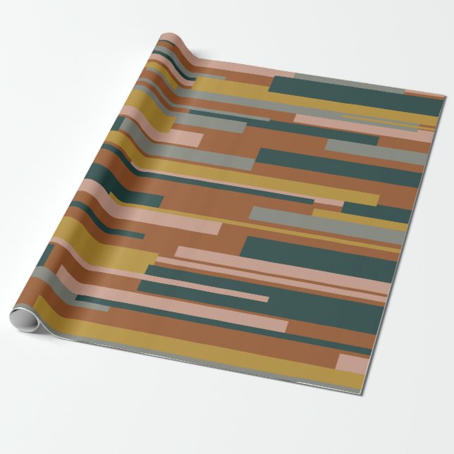 Wright Midcentury Modern Geometric Pattern Rust Wrapping Paper (Unrolled)