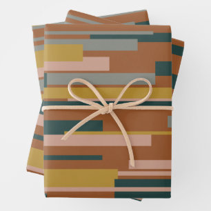 Wright Midcentury Modern Geometric Pattern Rust Wrapping Paper Sheets