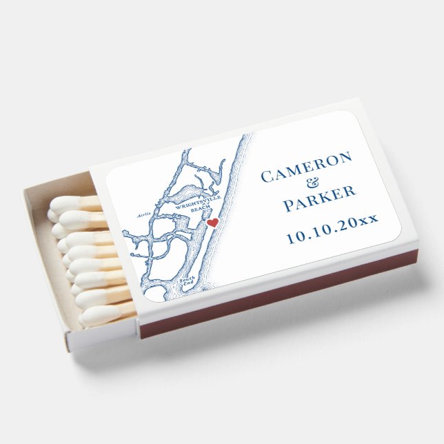 Wrightsville Beach NC Map Elegant Wedding Matchboxes (Front Open)