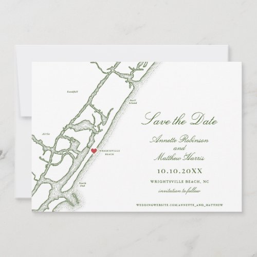 Wrightsville Beach NC Map Forest Green Wedding Save The Date