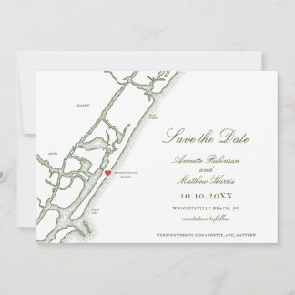Wrightsville Beach NC Map Forest Green Wedding Save The Date
