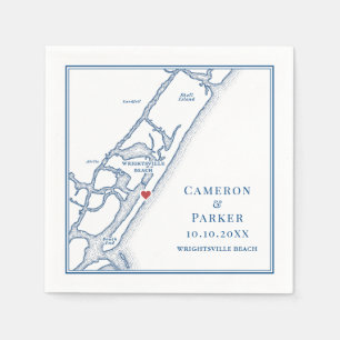 Wrightsville Beach NC Map Navy Elegant Wedding Napkins